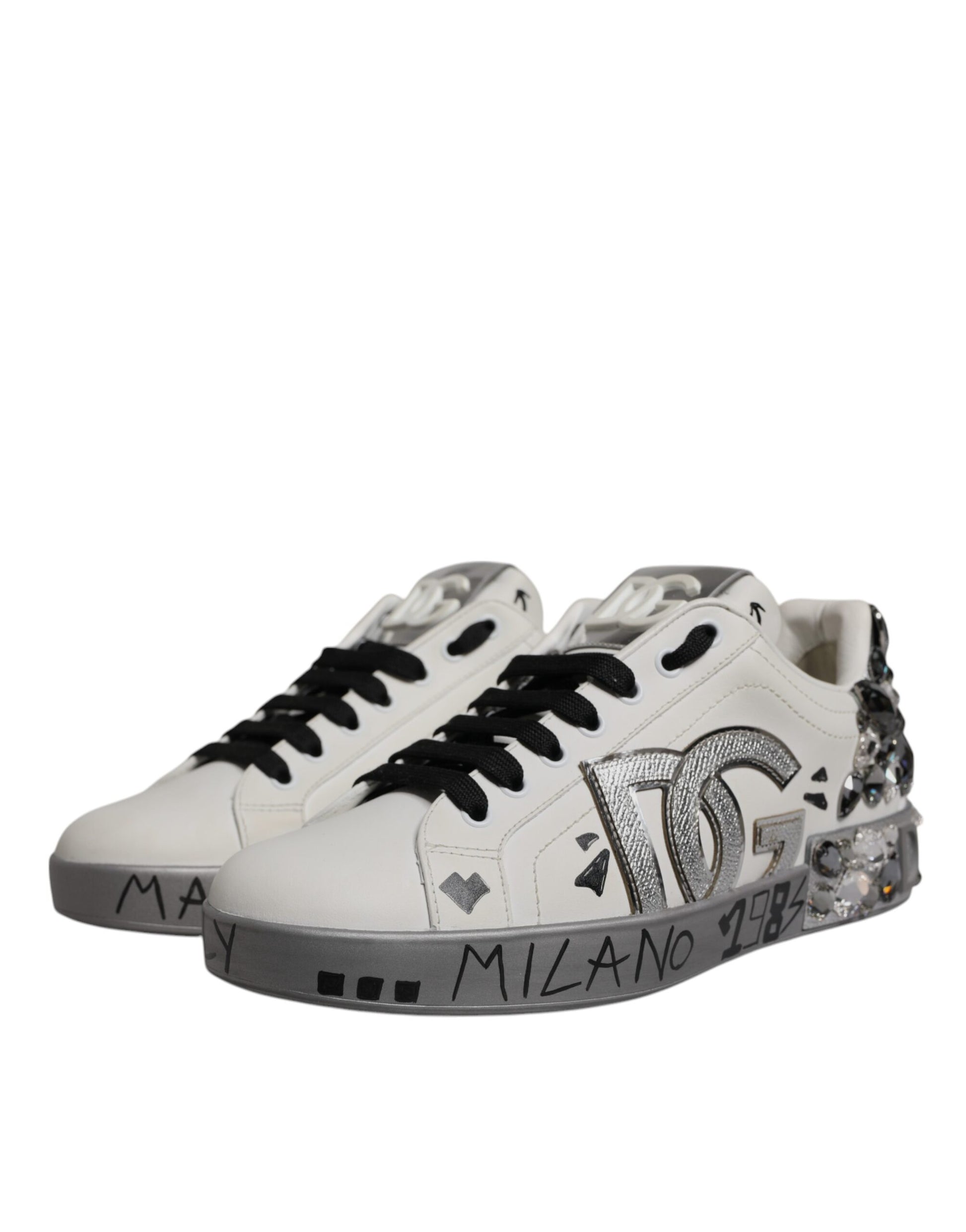 White Crystal Logo Portofino Sneakers Shoes