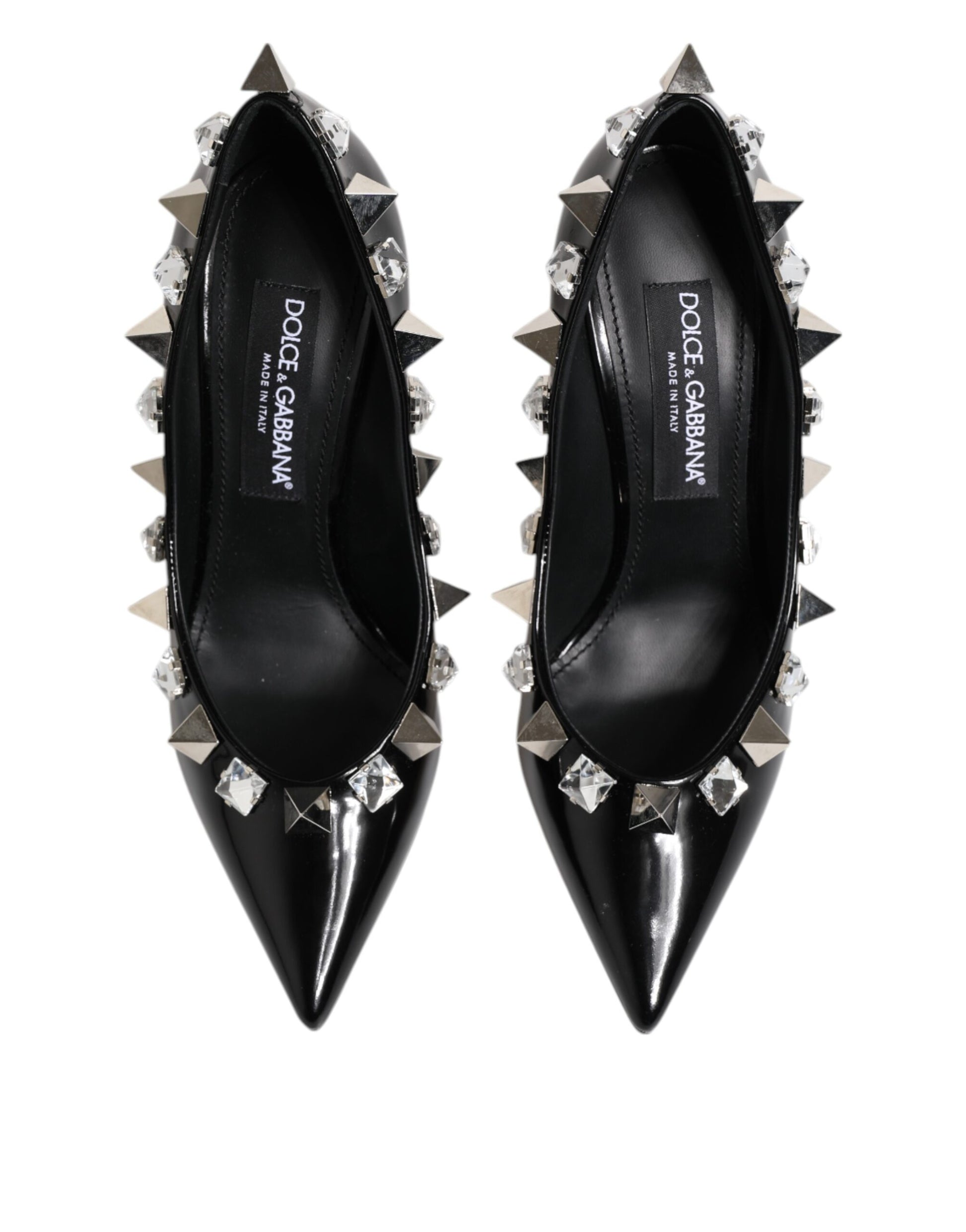 Black Crystals Studs Stiletto Pumps Shoes