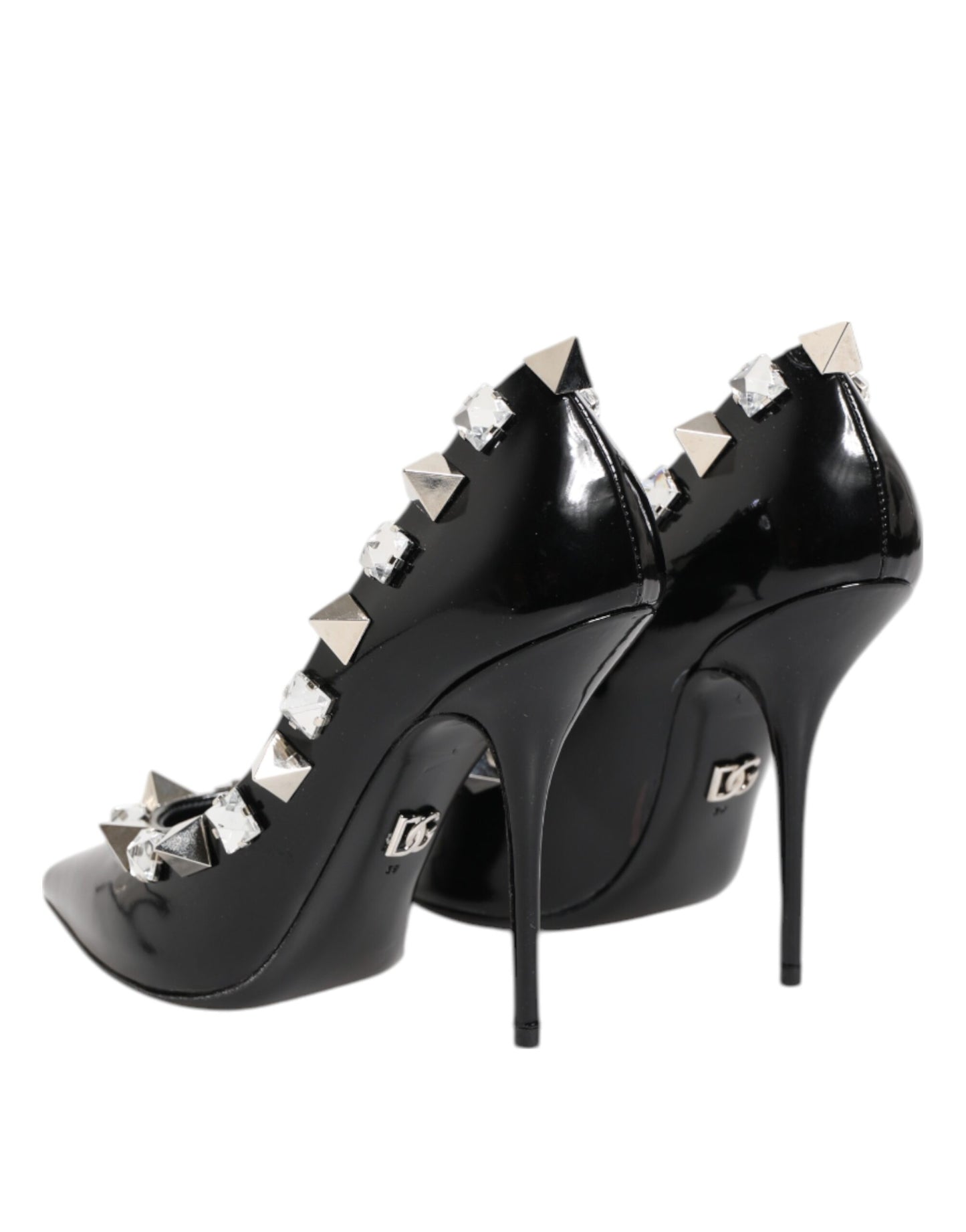 Black Crystals Studs Stiletto Pumps Shoes