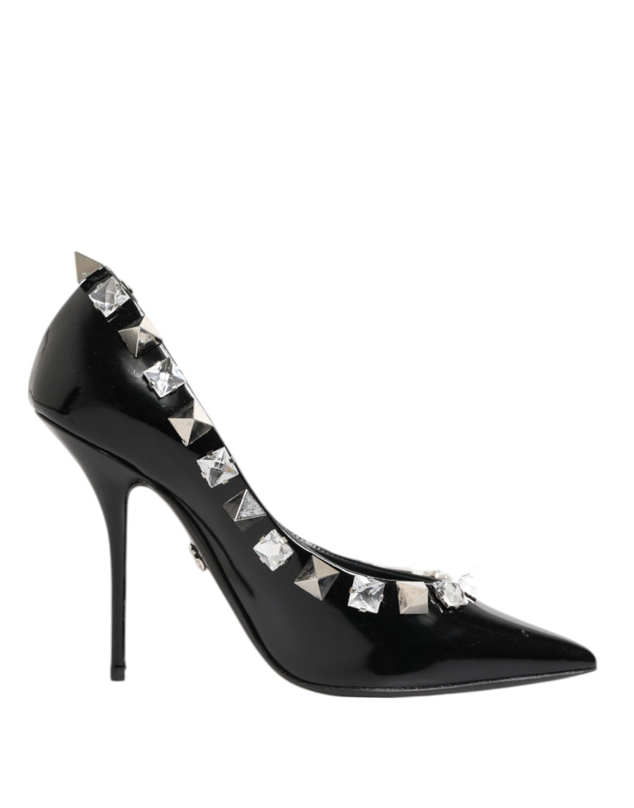 Black Crystals Studs Stiletto Pumps Shoes