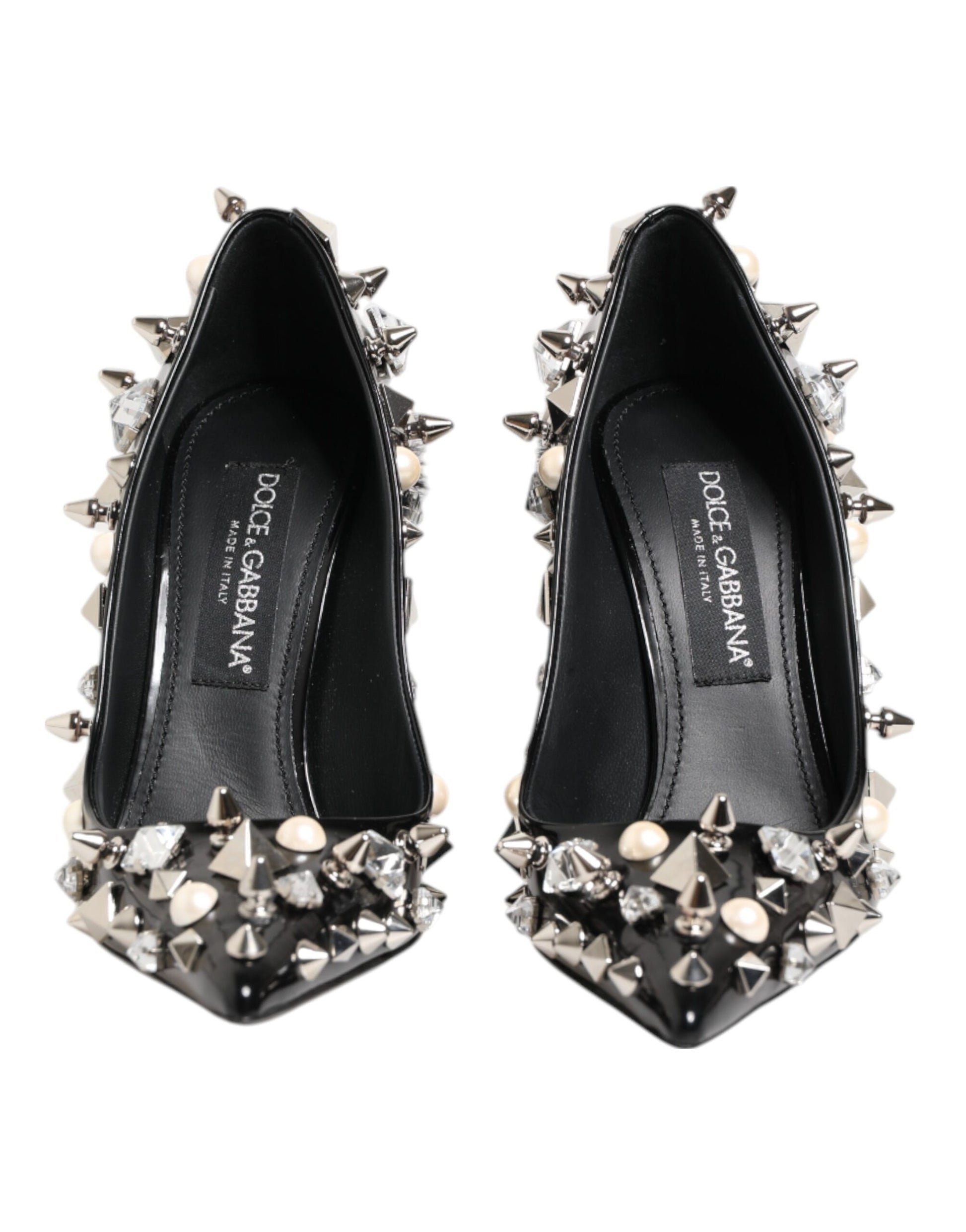 Black Crystals Studs Stiletto Pumps Shoes
