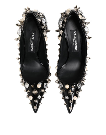 Black Crystals Studs Stiletto Pumps Shoes