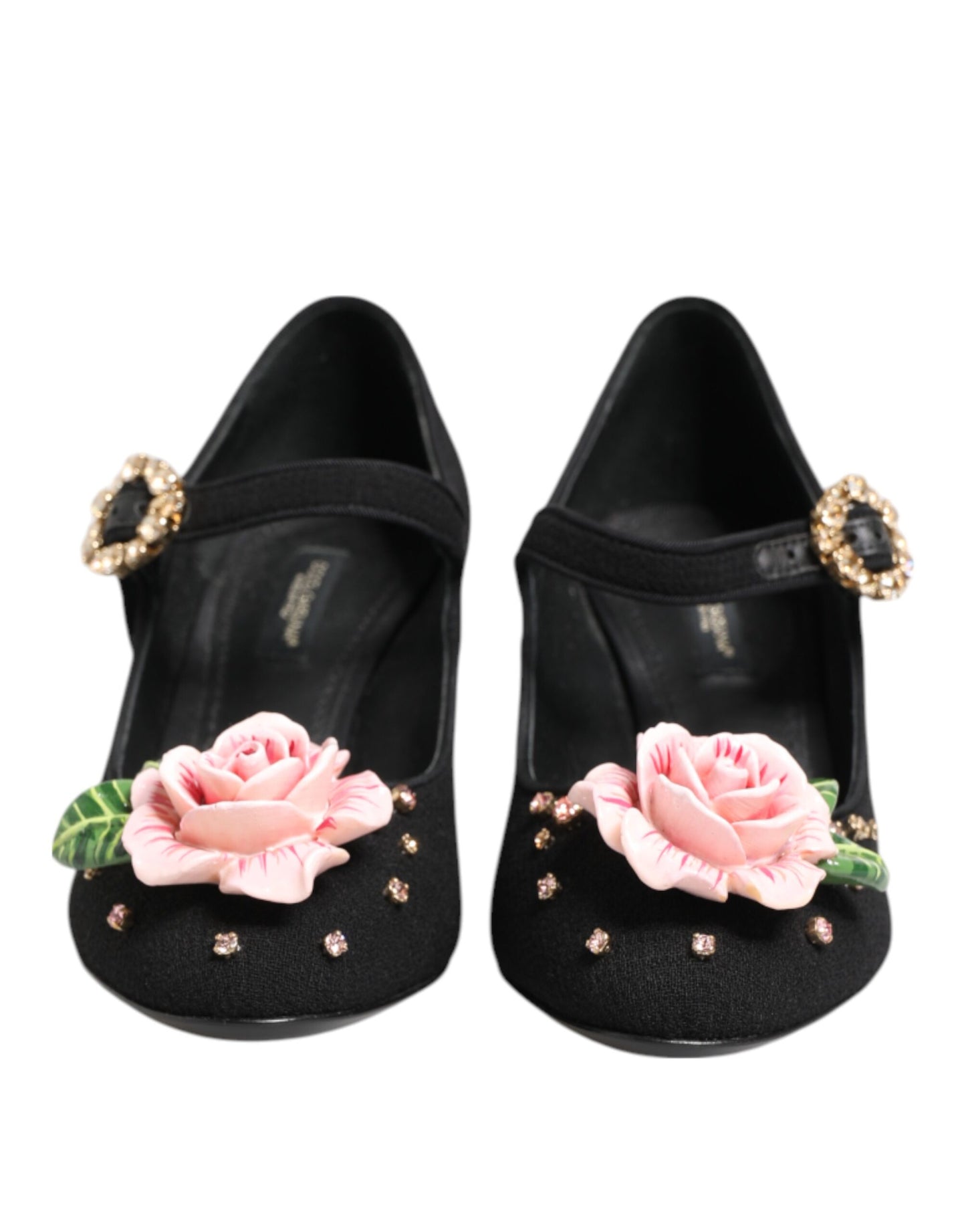 Black Flower Crystal Embellished Mary Jane Shoes