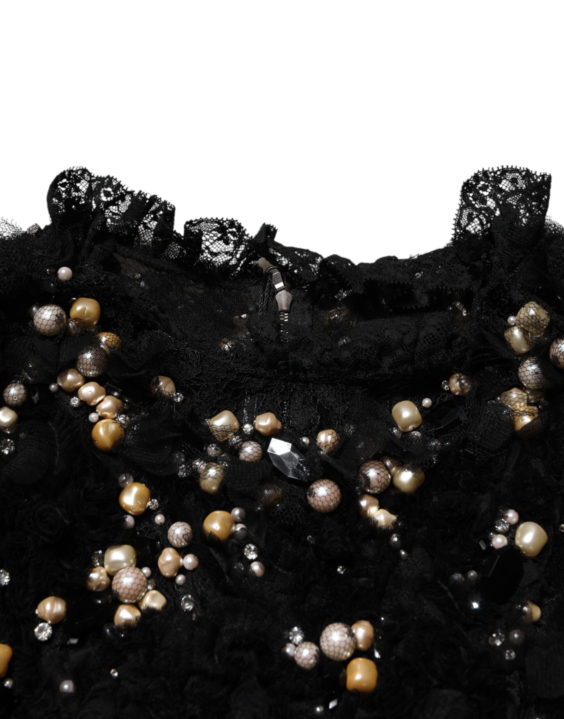 Black Viscose Pearl Embellishment Shift Dress