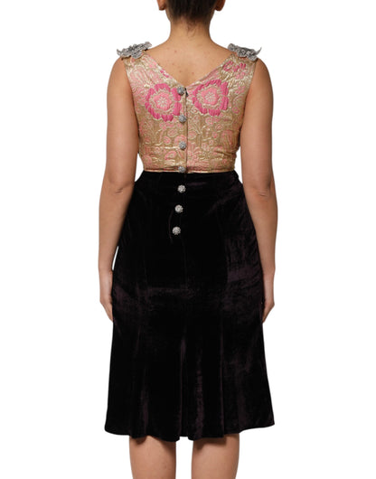 Black Velvet Flower Embellishment Aline Dress