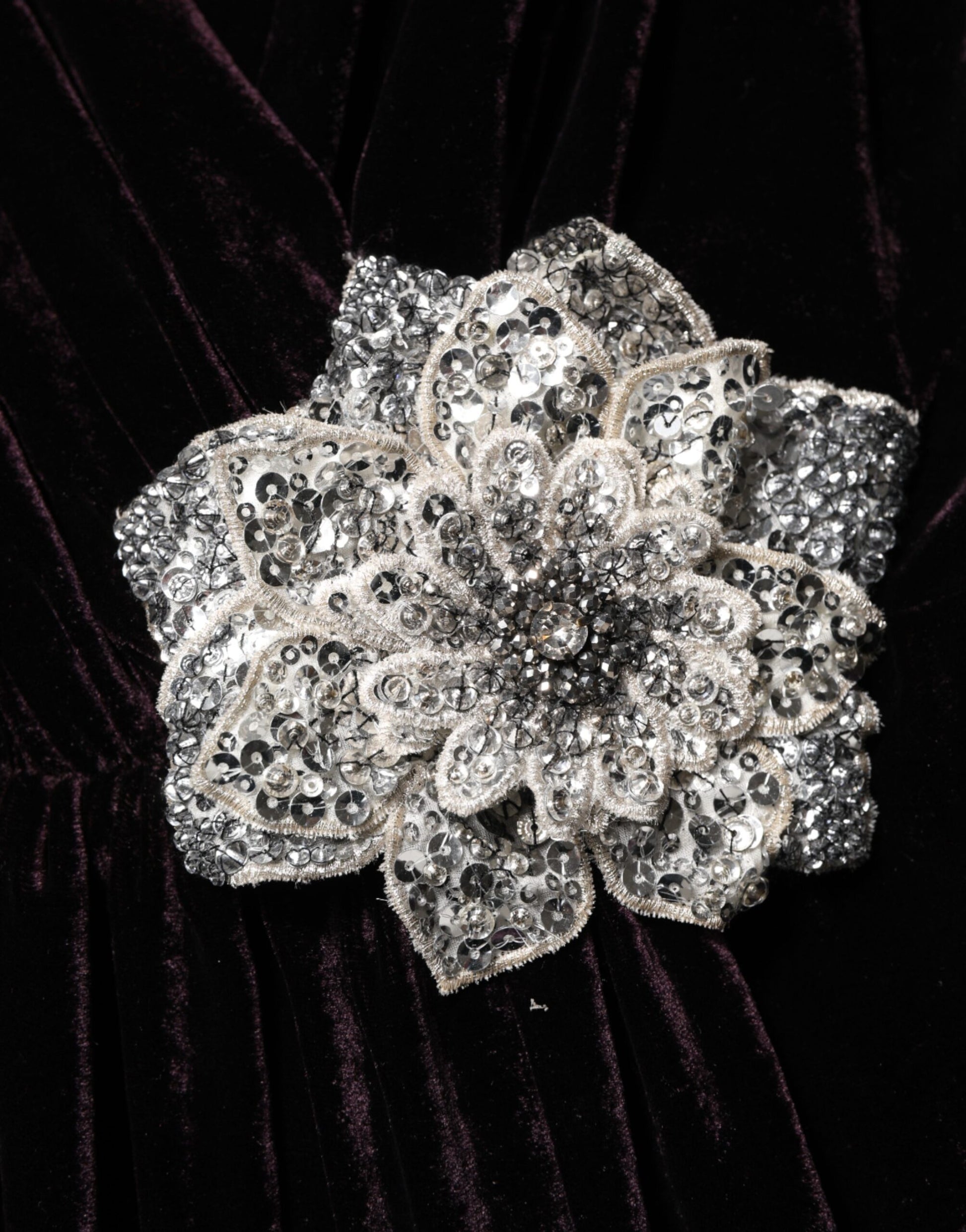 Black Velvet Flower Embellishment Aline Dress