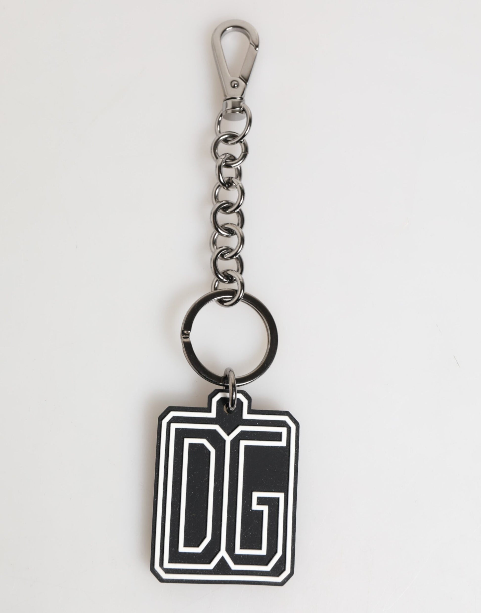Black White DG Rubber Logo Silver Men Keychain Keyring