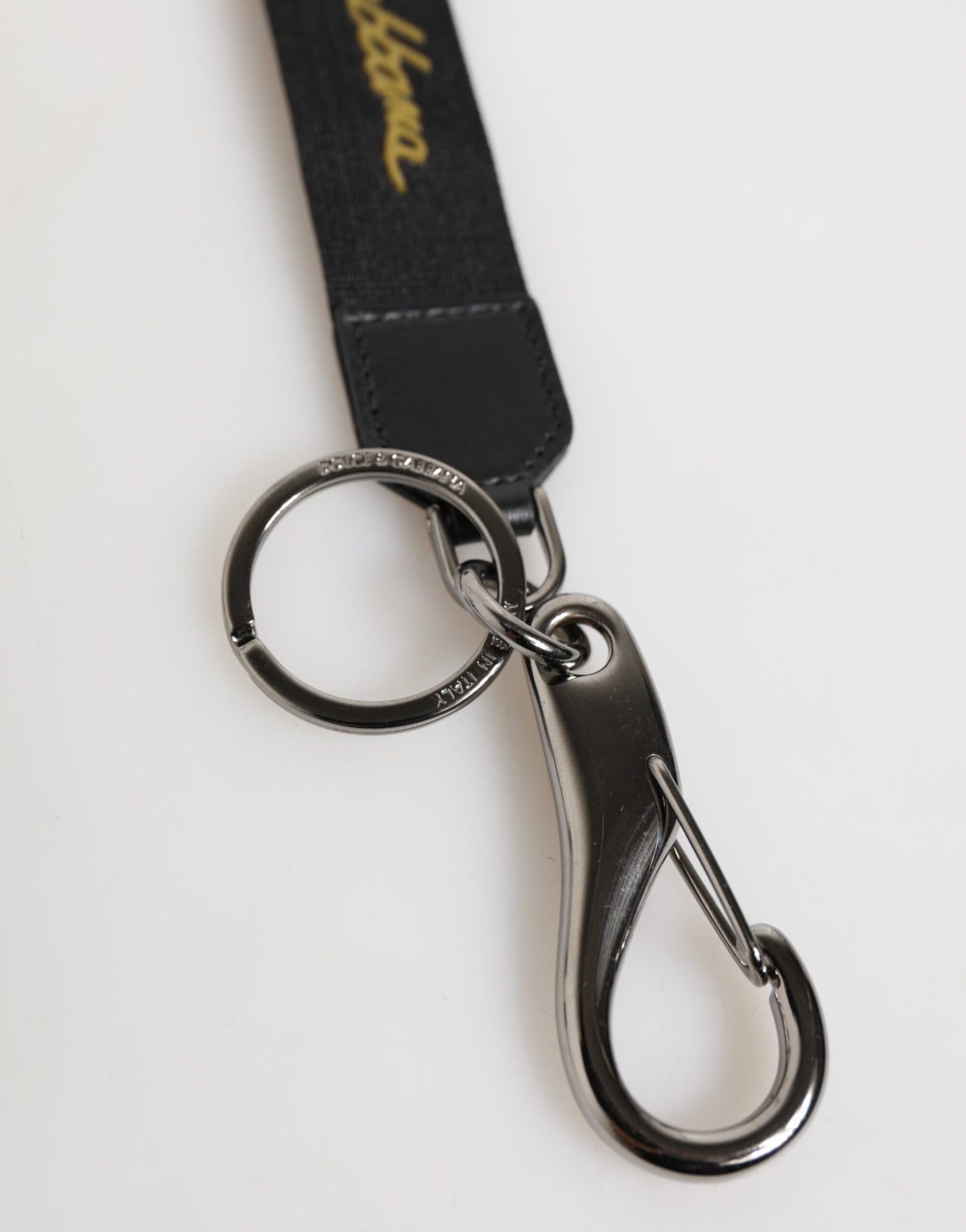 Black Yellow Polyester DG Logo Silver Keychain Keyring