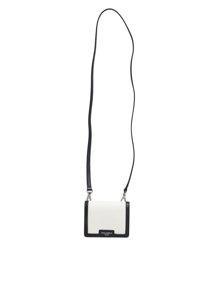 Beige Black Leather Card Holder Crossbody Men Borse Bag