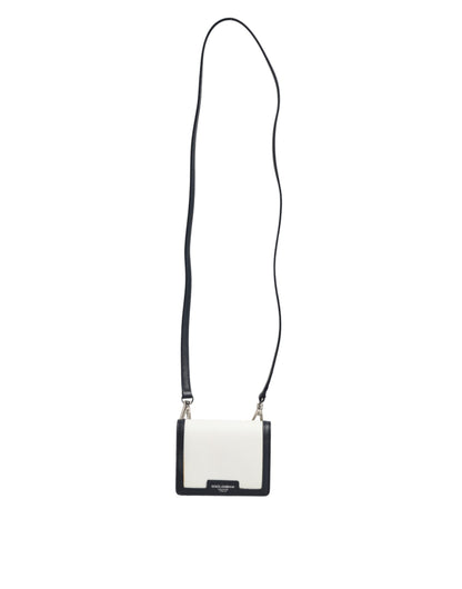 Beige Black Leather Card Holder Crossbody Men Borse Bag