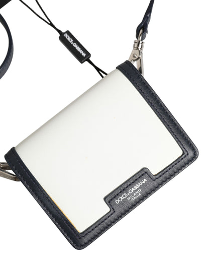 Beige Black Leather Card Holder Crossbody Men Borse Bag