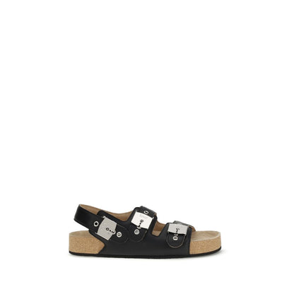 Black Calf Leather Bos Taurus Flat Sandals
