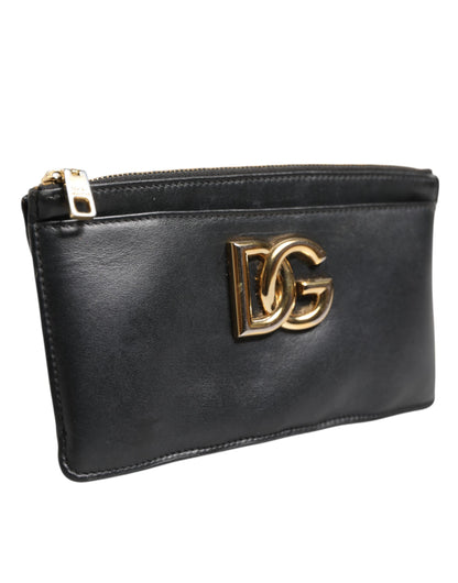 Black Calfskin Leather DG Logo Women Card Holder Wallet