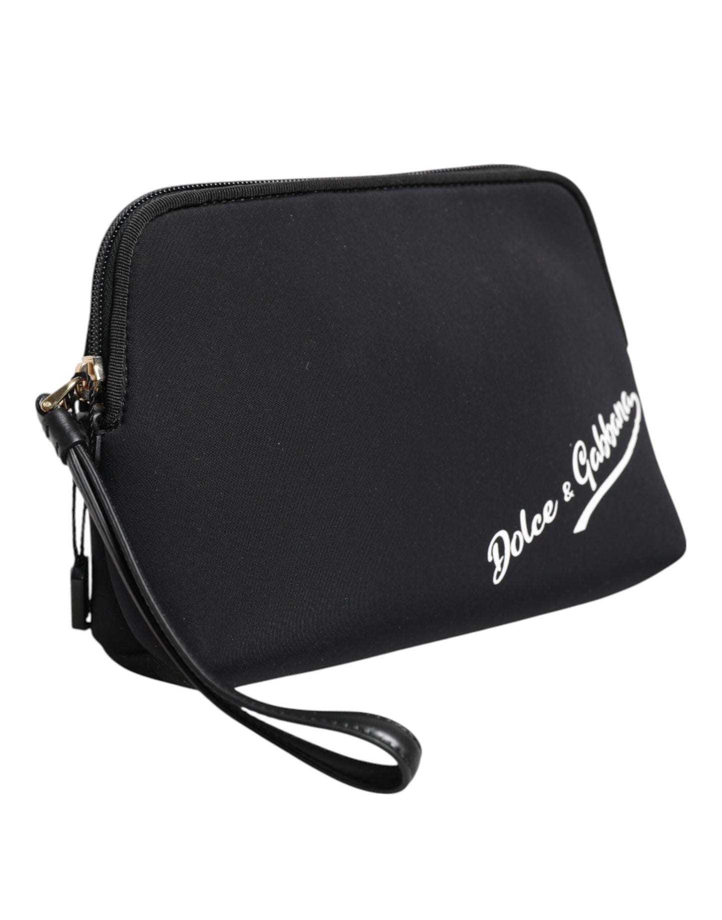 Black Solid Nylon DG LogoPrint Clutch Zip Borse Pouch Bag