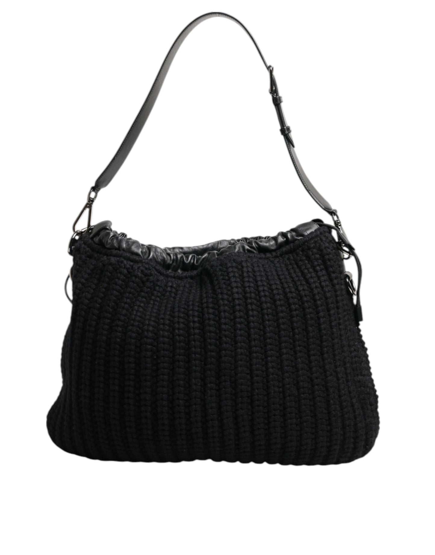 Black Cashmere Knitted Leather Shoulder Women Borse Bag