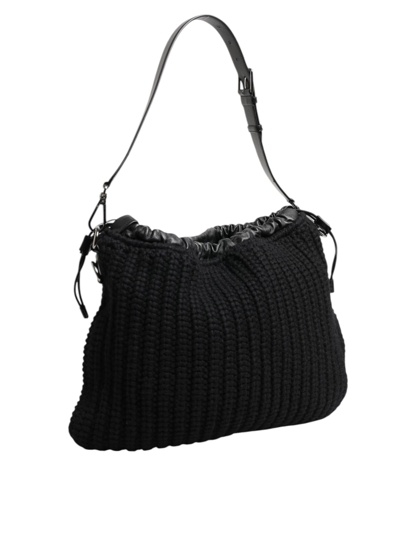 Black Cashmere Knitted Leather Shoulder Women Borse Bag