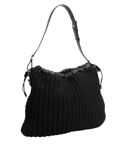 Black Cashmere Knitted Leather Shoulder Women Borse Bag
