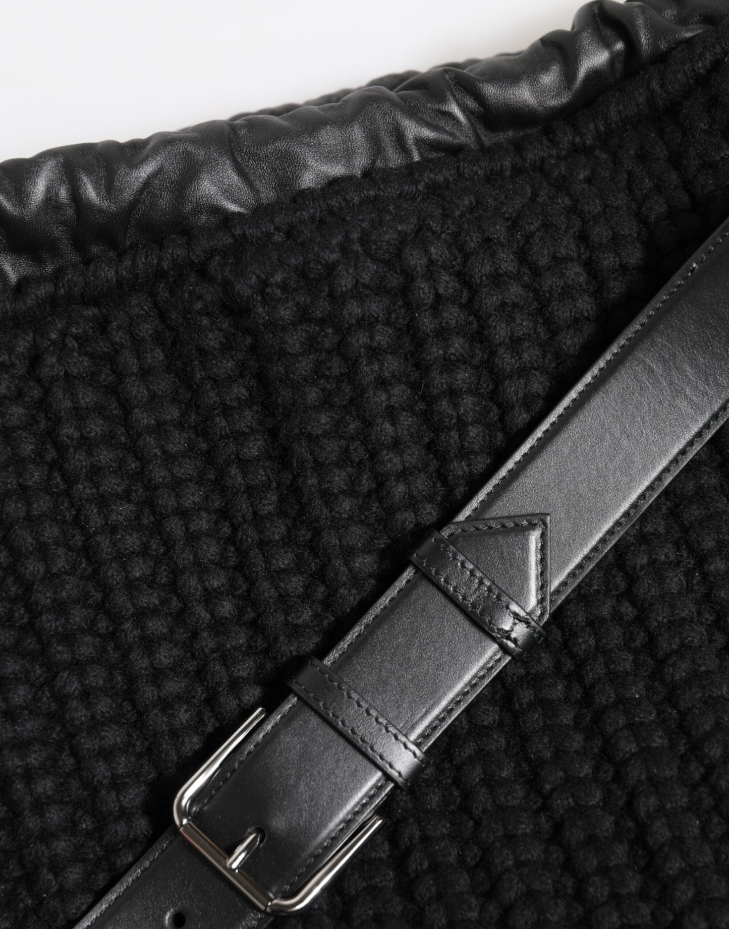 Black Cashmere Knitted Leather Shoulder Women Borse Bag