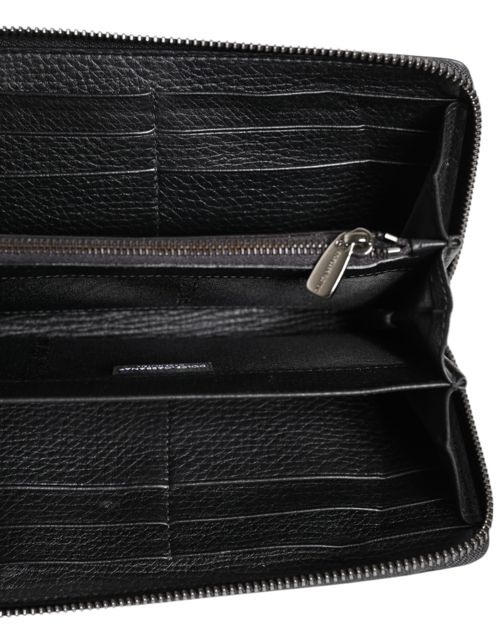 Black Calfskin Leather Logo Zip Around Continental Wallet