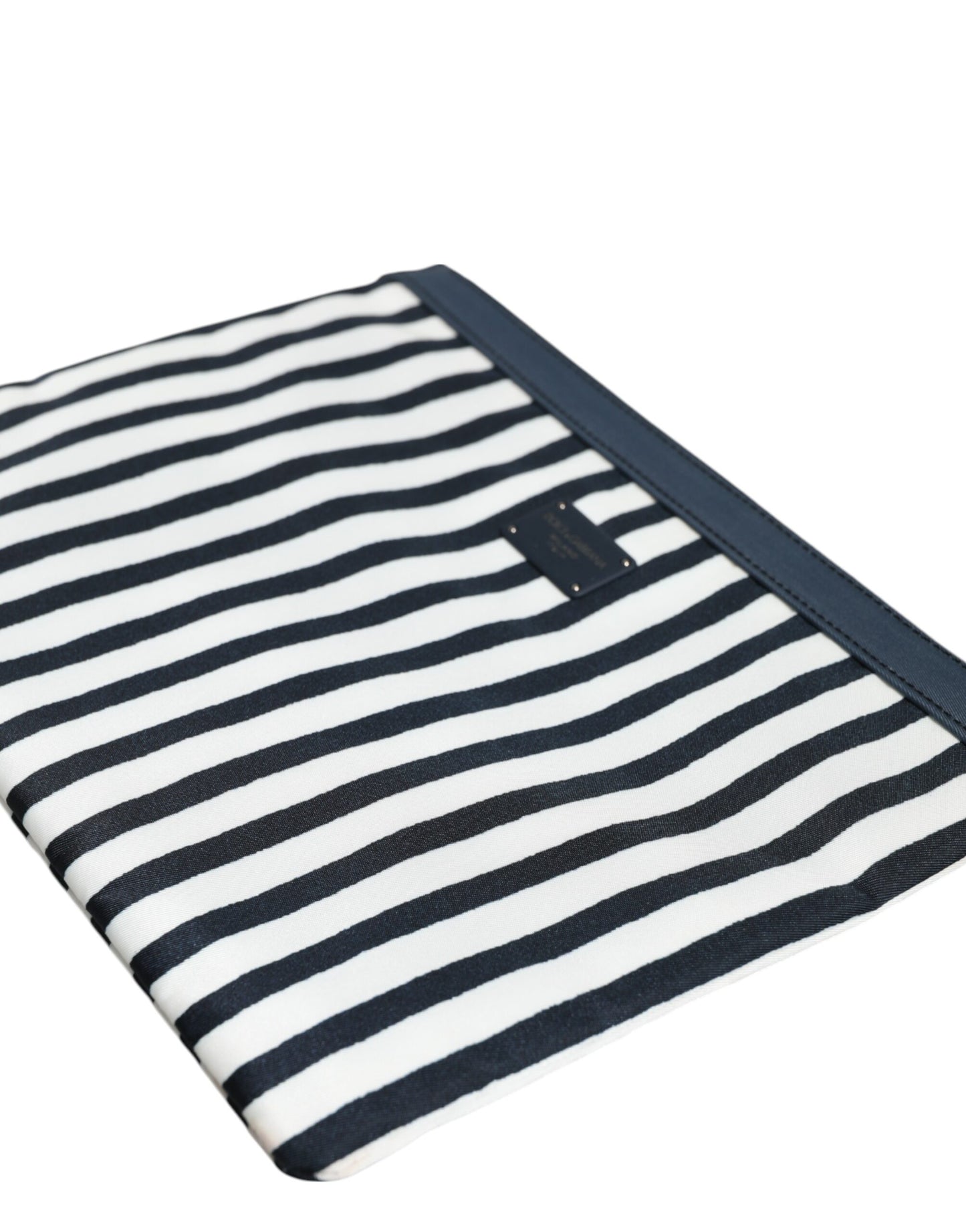 Black White Striped Logo Plaque Clutch Pouch Bag