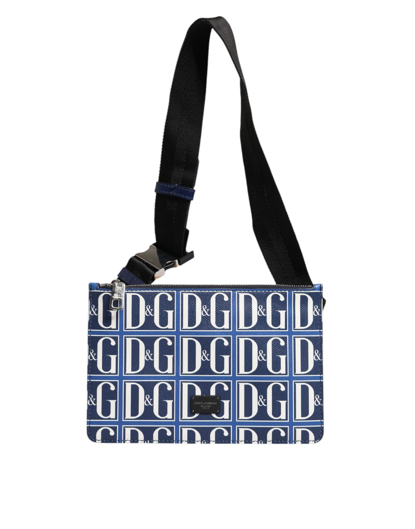 Blue White Leather D&G Logo Plaque Crossbody Borse Bag