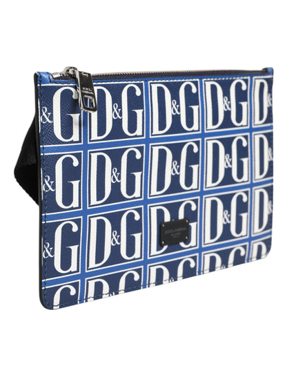 Blue White Leather D&G Logo Plaque Crossbody Borse Bag
