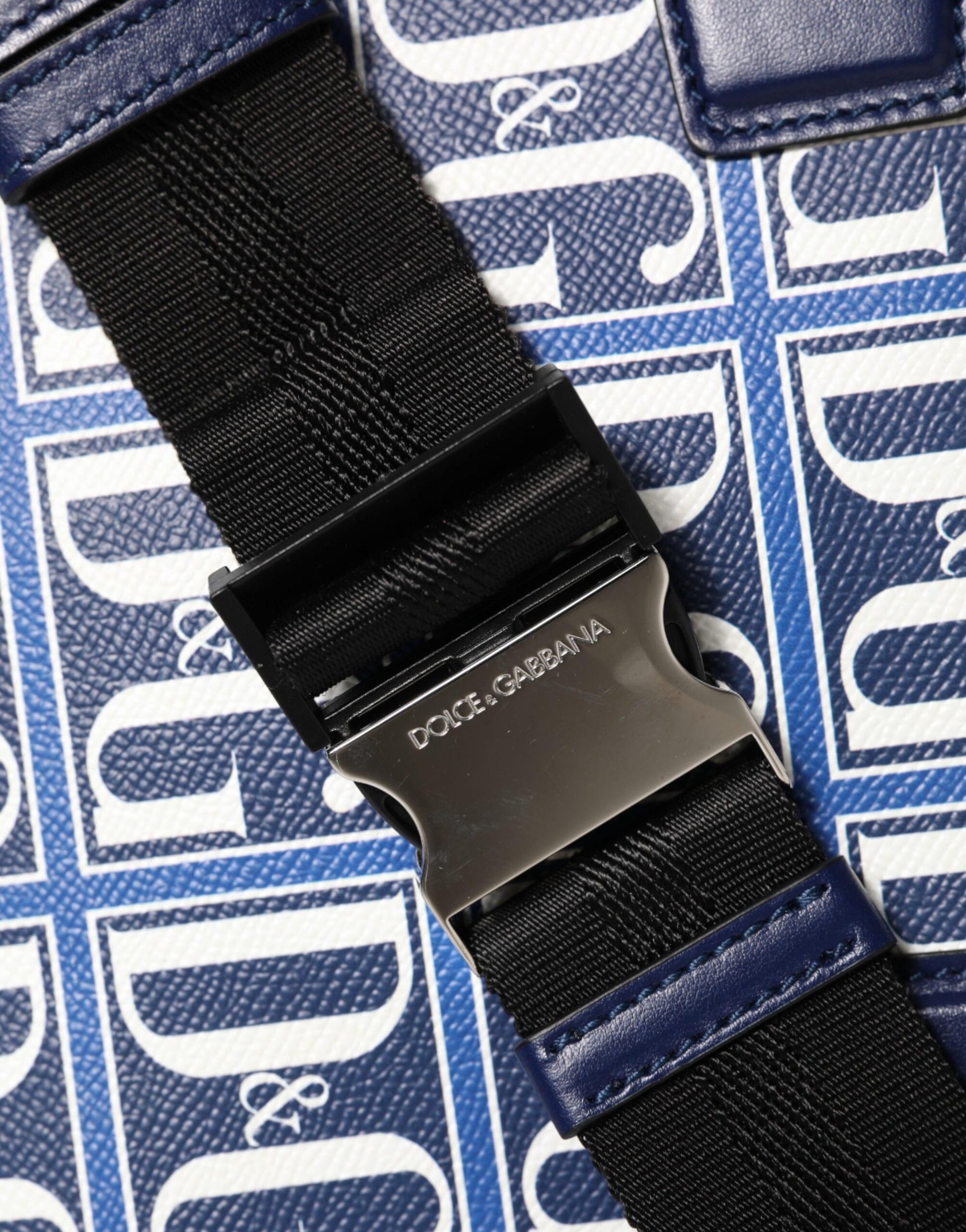 Blue White Leather D&G Logo Plaque Crossbody Borse Bag