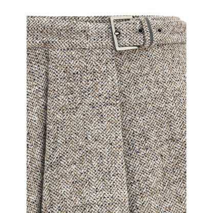 Brown Fleece Wool Midi Skirt