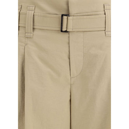 Beige Cotton Cropped Pants