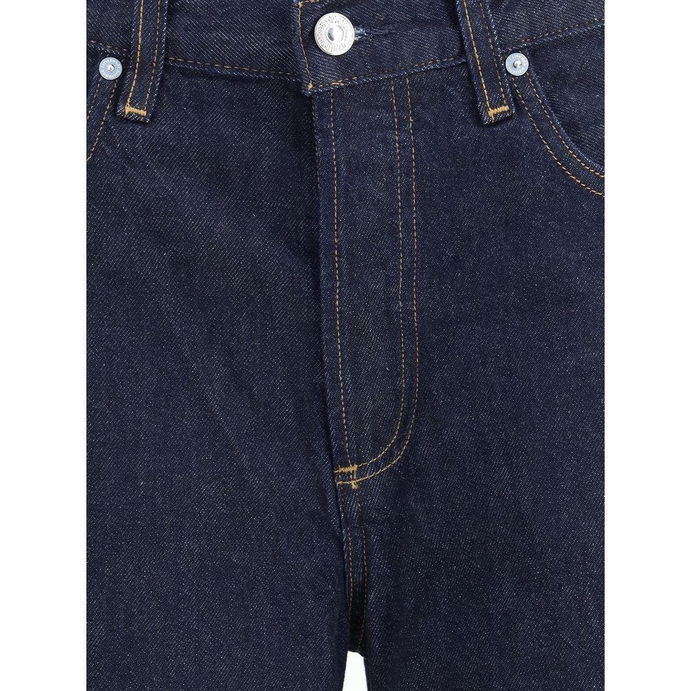 Blue Recycled Cotton Straight-Leg Jeans