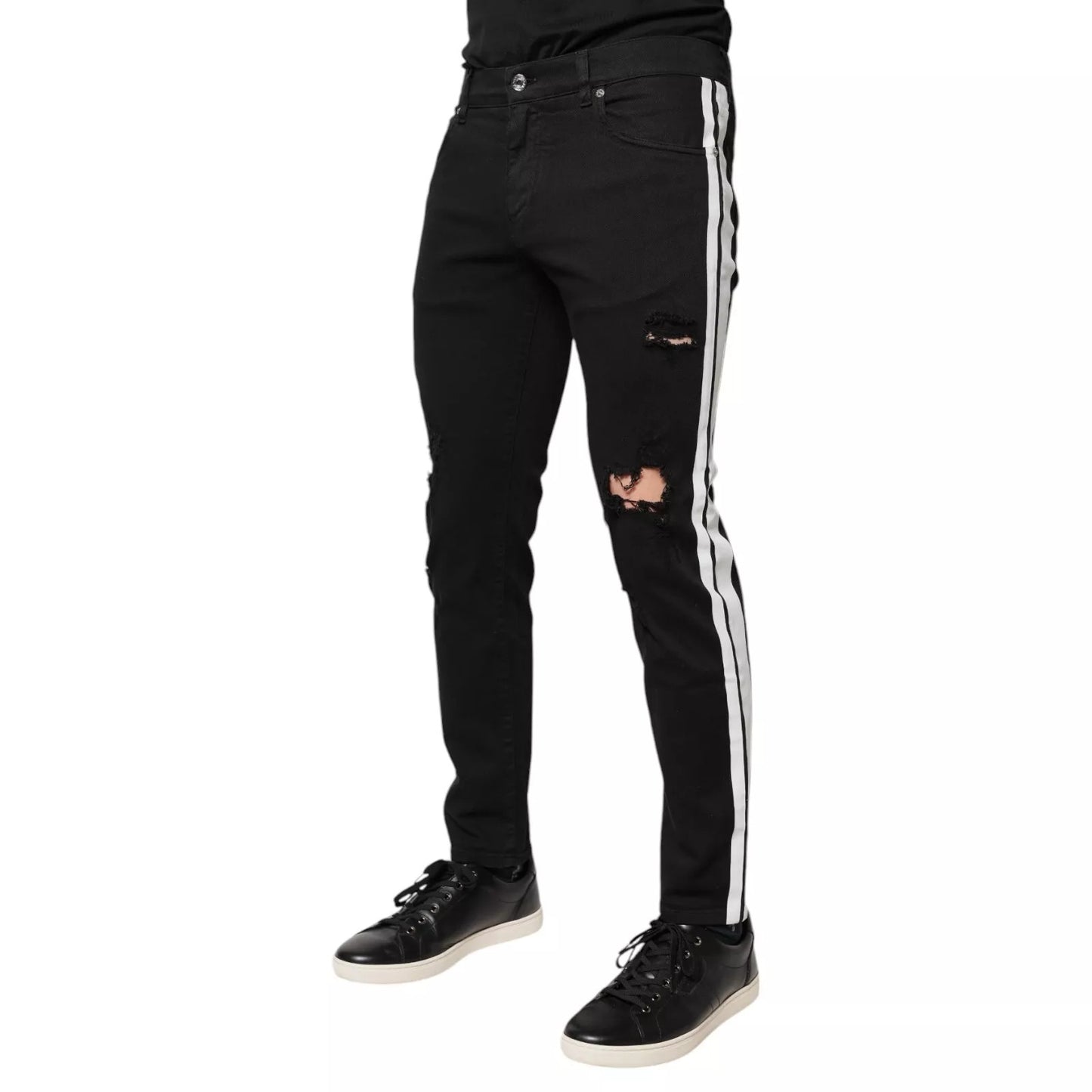 Black Tattered White Lining Skinny Denim Jeans