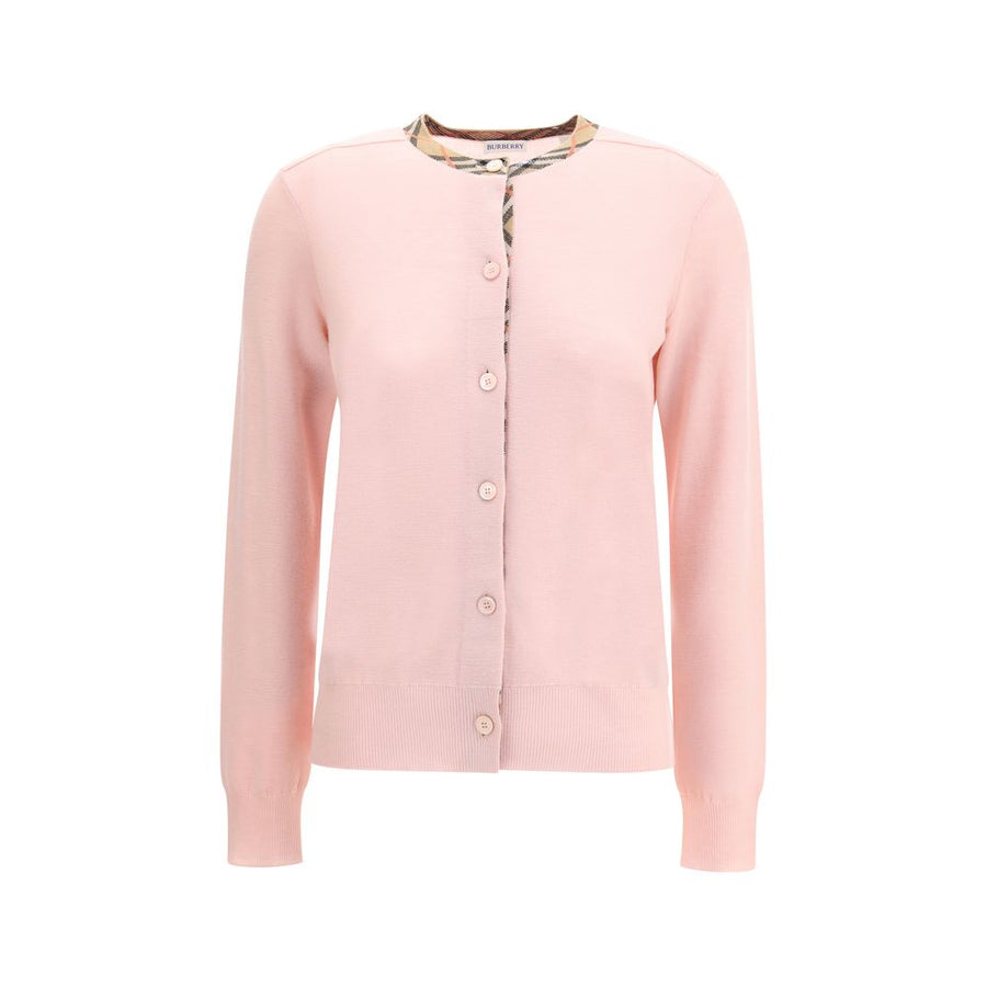 Check collar wool Cardigan