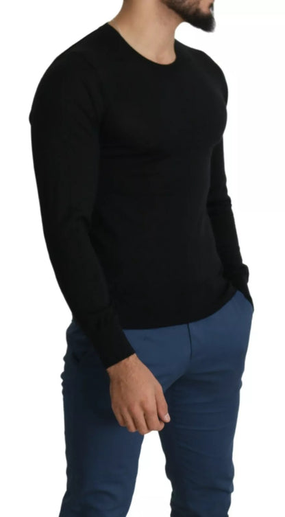 Black Cashmere Crewneck Pullover Sweater