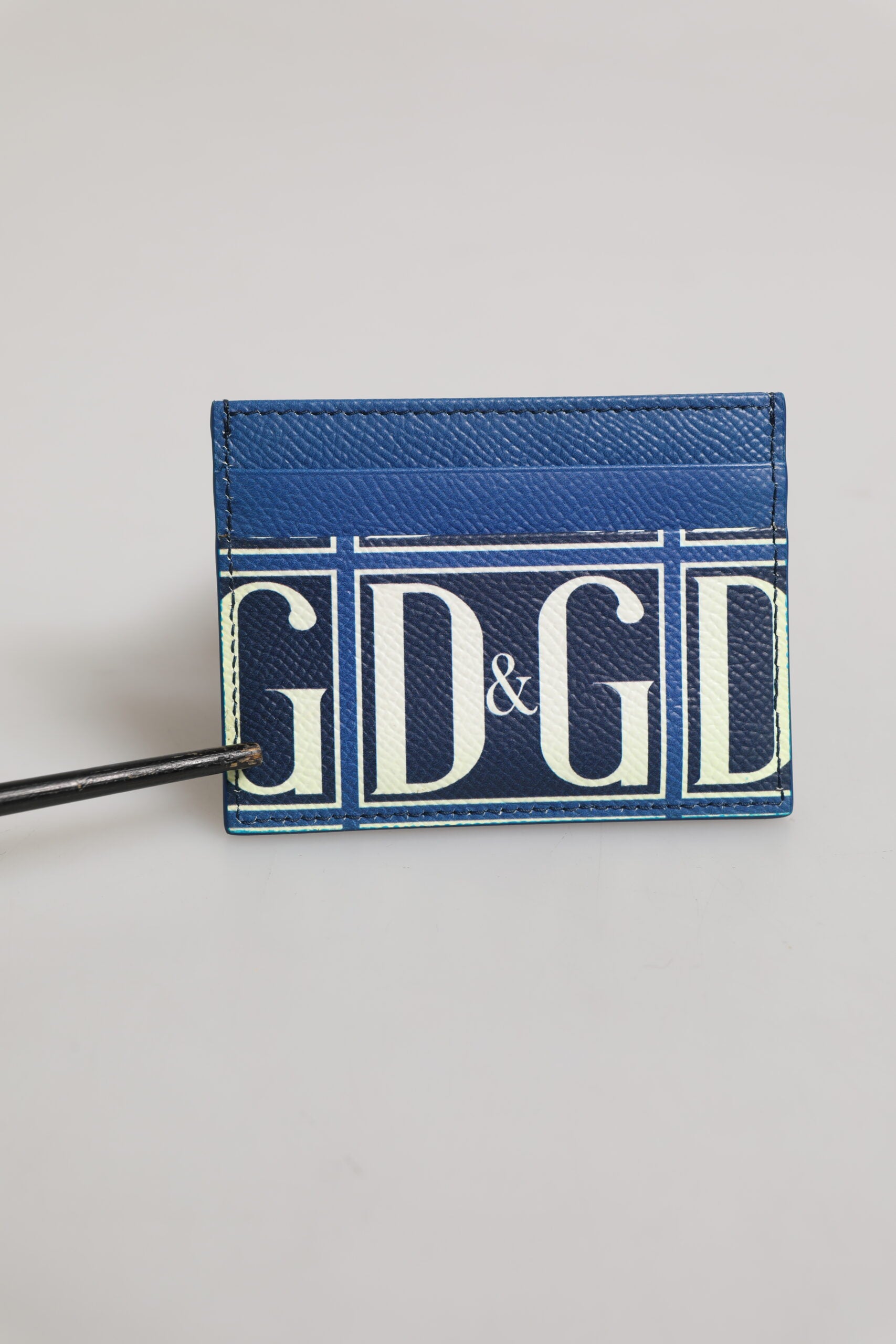 Blue Calf Leather DG Logo Print Monogram Card Holder Wallet