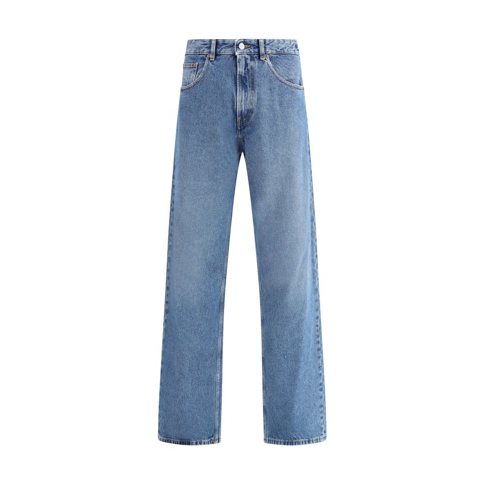 Blue Cotton Straight-Leg Jeans