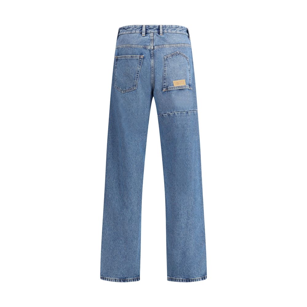 Blue Cotton Straight-Leg Jeans