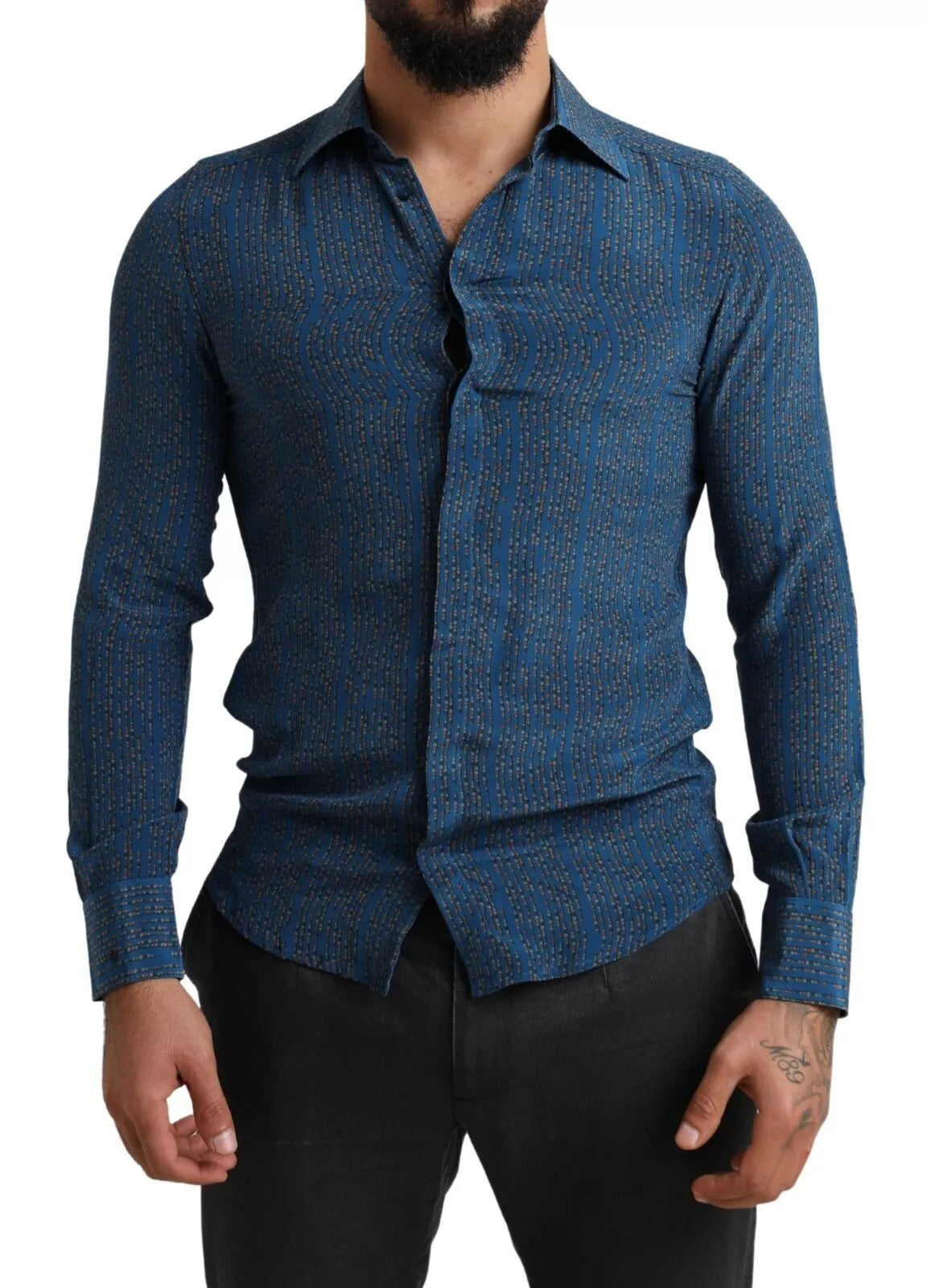 Blue MARTINI Silk Slim Fit Long Sleeves Shirt