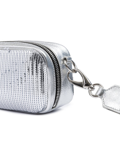 Silver Paillettes and Leather Clutch Bag