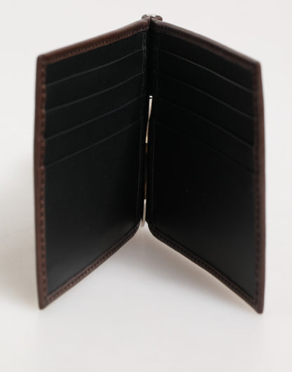 Brown Leather DG Logo Engrave Bifold Card Holder Wallet