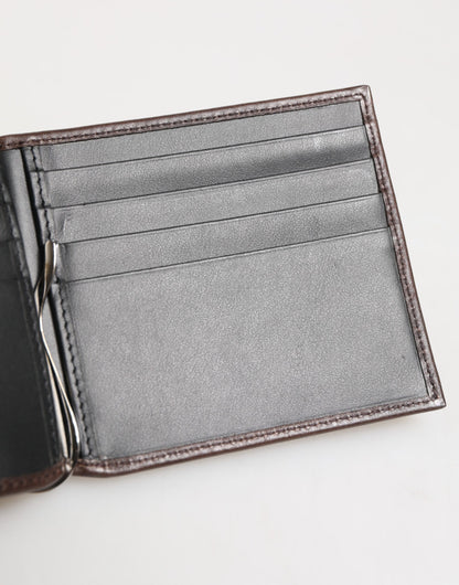Brown Leather DG Logo Engrave Bifold Card Holder Wallet