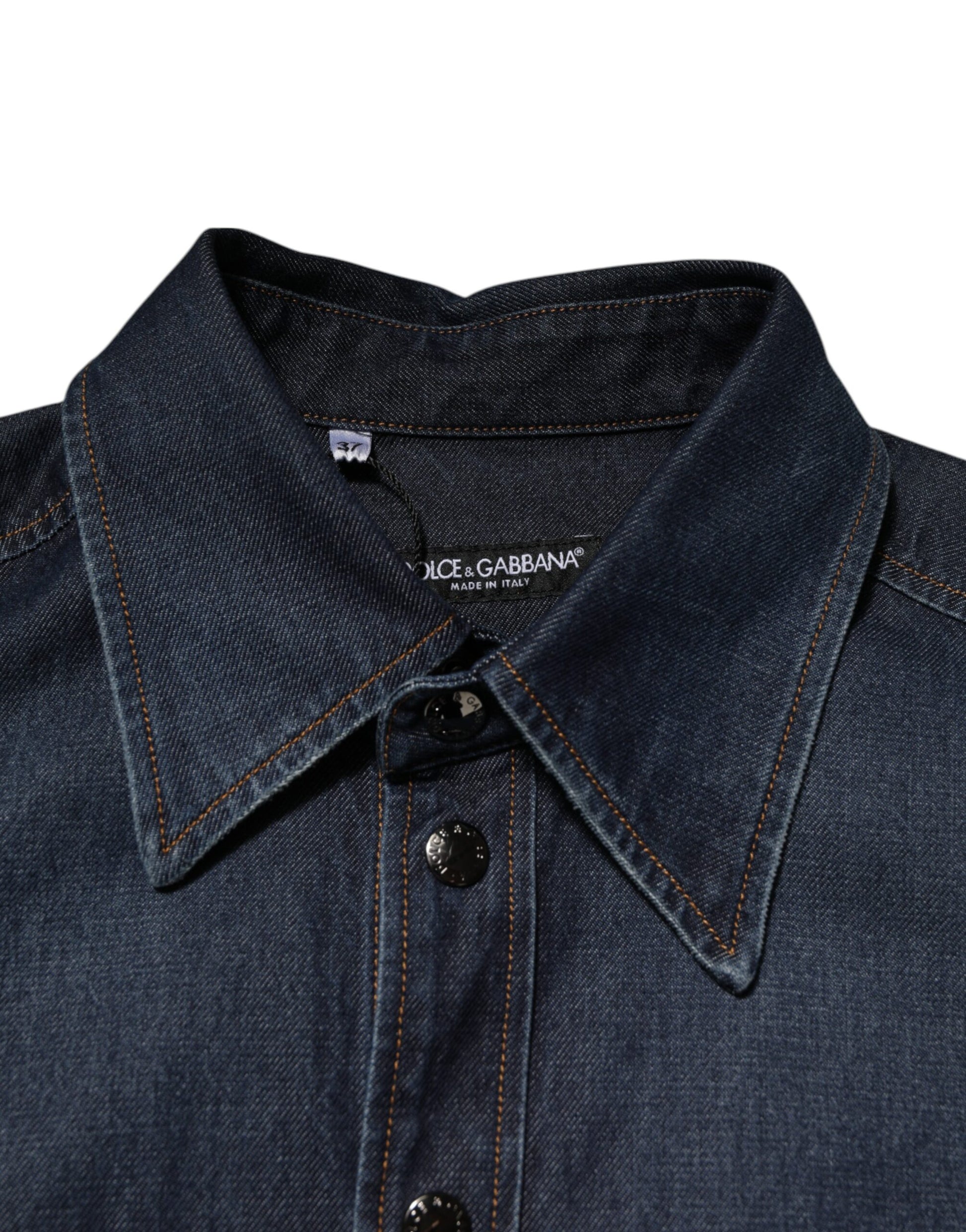 Blue Denim Button Casual Logo Patch Men Shirt