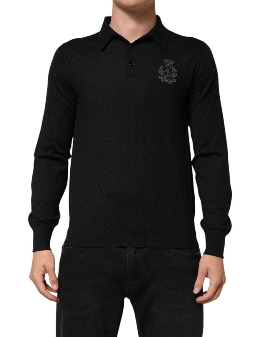 Black Cashmere Polo Men Longsleeves Sweater