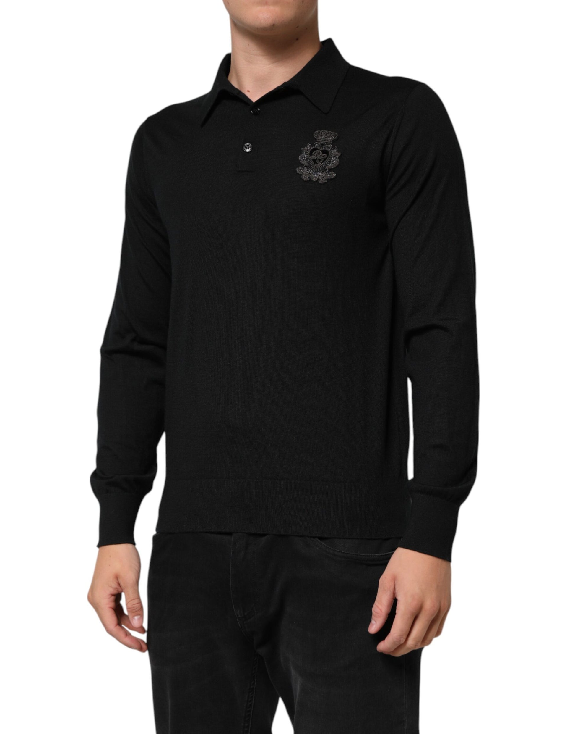 Black Cashmere Polo Men Longsleeves Sweater