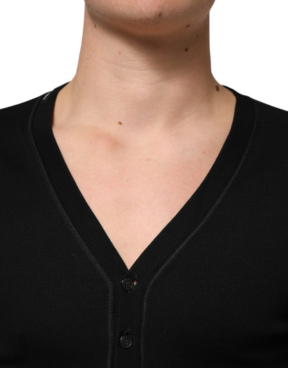 Black Cotton Button Up Men Cardigan Sweater