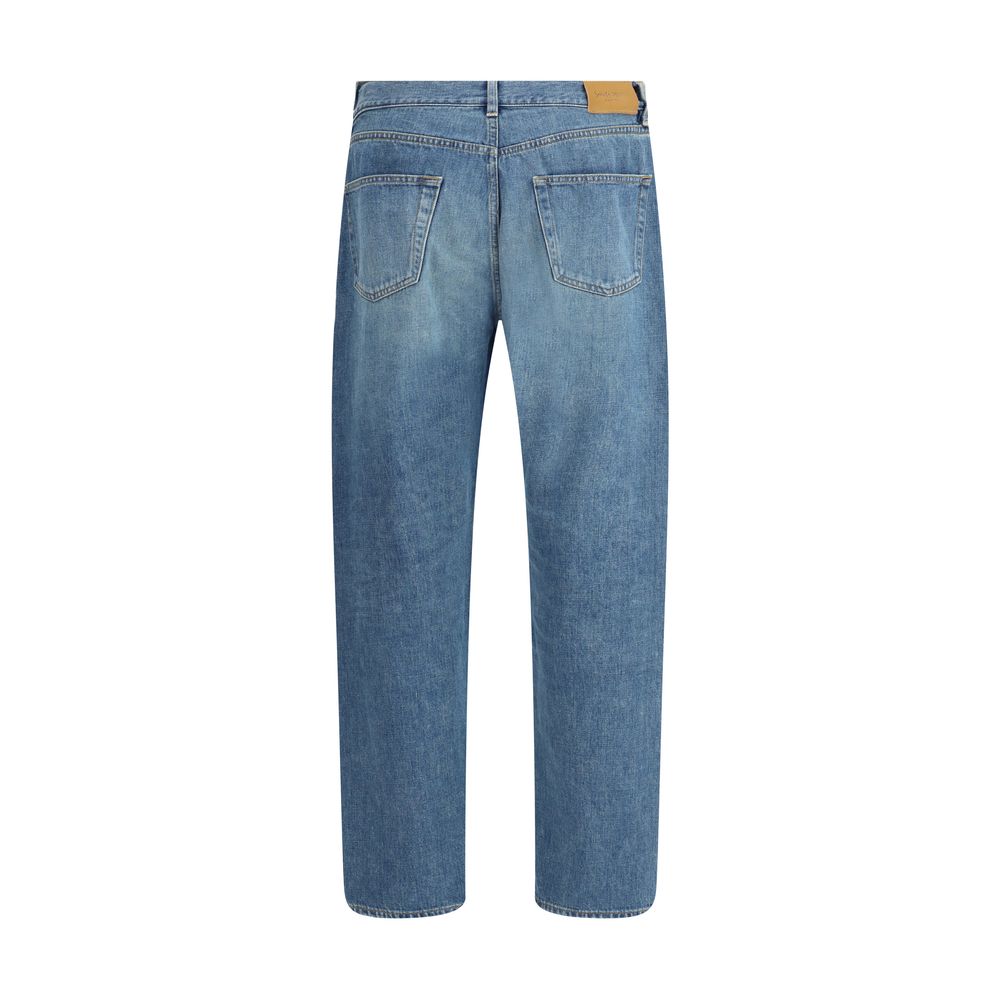 Blue Cotton Straight-Leg Jeans