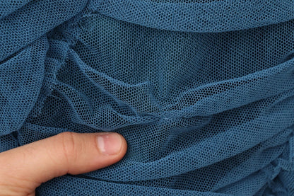 Blue Mesh Trim Ruched Tulle Sheath Dress