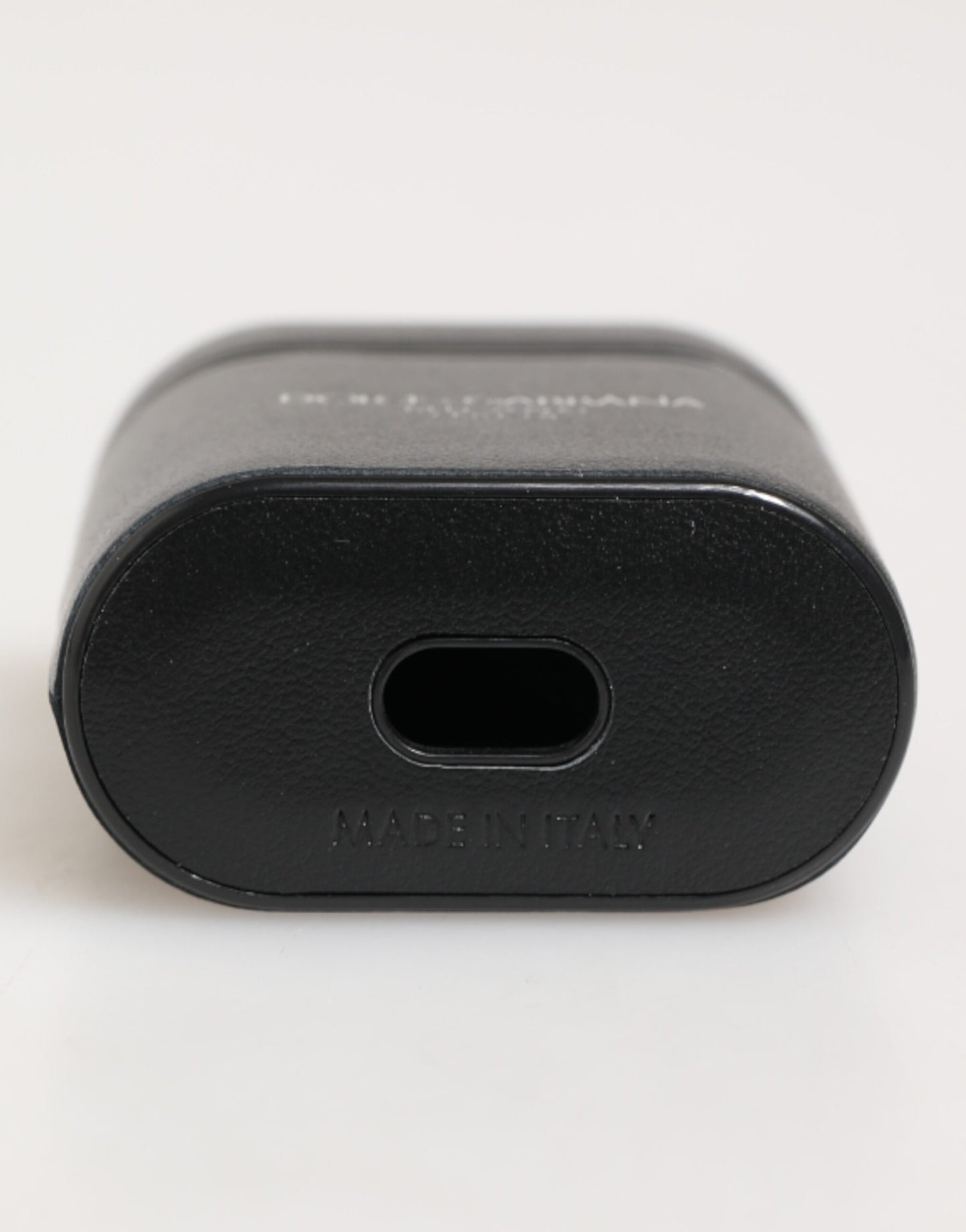 Black Calfskin Leather Logo Print Flip Holder Airpods Case