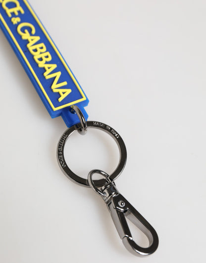 Blue Yellow DG Rubber Logo Silver Men's Keychain  Keyring