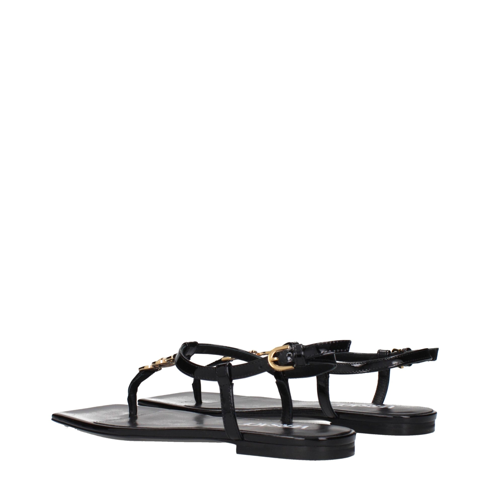 Black Leather Flip-Flop Sandals