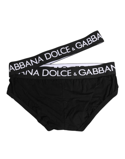 Black Cotton Elastic Logo Waistband Swimwear